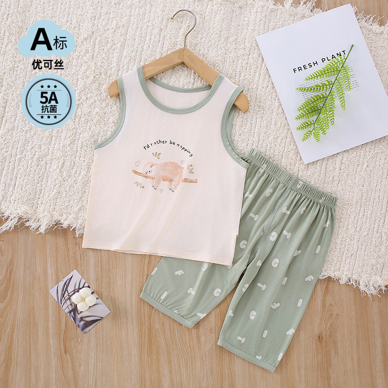 Conjunto de colete infantil verão classe a gelo Doraemon 50 peças Ukesi Tencel sem mangas Homewear Anyang roupas infanti