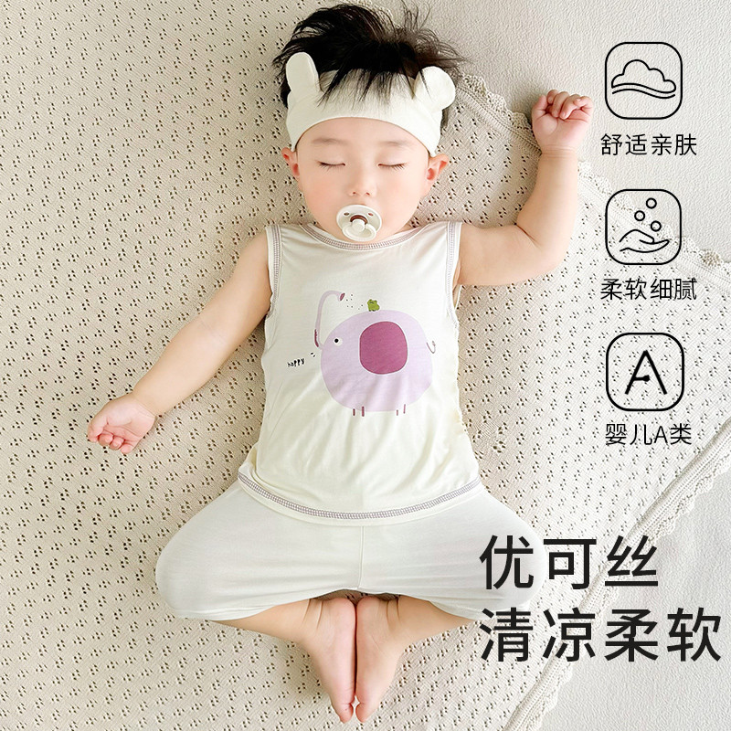 [Ukesi] Pijama infantil verão estilo fino colete Shorts Loungewear bebê sem mangas roupas terno