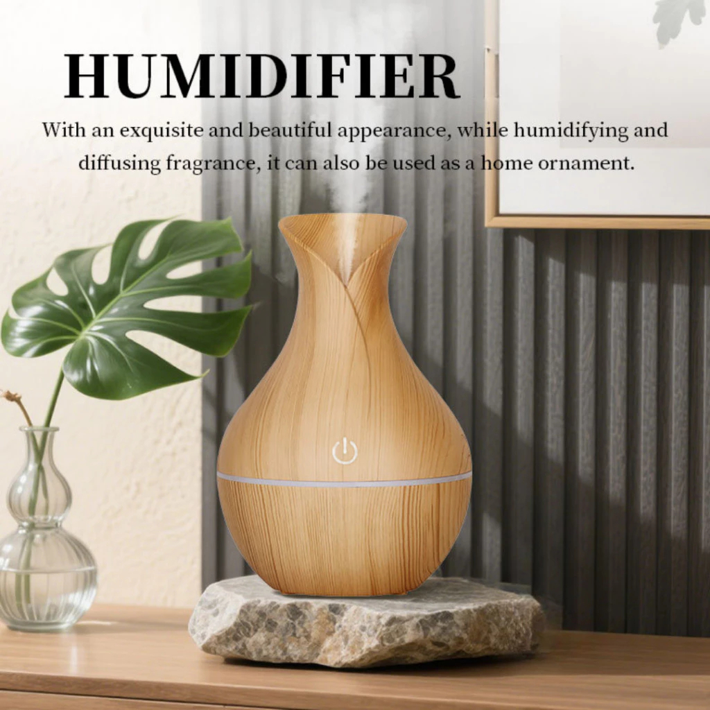 Umidificador Vaso Aromatizador Ultrassônico Tipo Madeira Usb Com Led Colorido