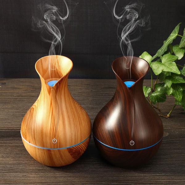 Umidificador Vaso Aromatizador Ultrassônico Tipo Madeira Usb Com Led Colorido