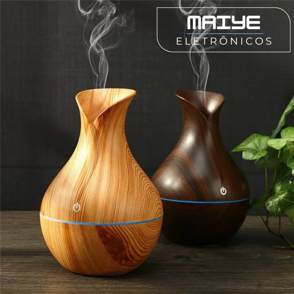 Umidificador Vaso Aromatizador Tipo Madeira Usb Com Led Colorido