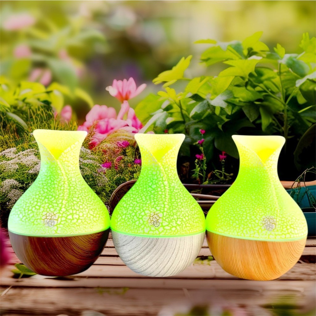 Umidificador Vaso Aromatizador Ultrassônico Tipo Madeira Usb Com Led Colorido