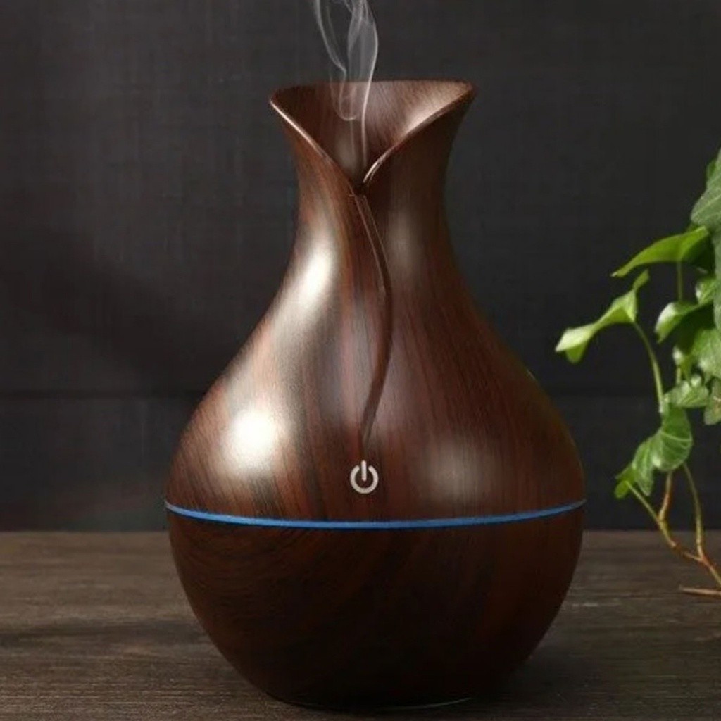 Umidificador Design de Vaso Aromatizador Silencioso textura de Madeira Recarregável com LED JORGE