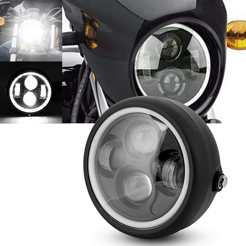 Farol LED Moto 6.5 Pol Angel Eyes RGB Metal Retrô Controle