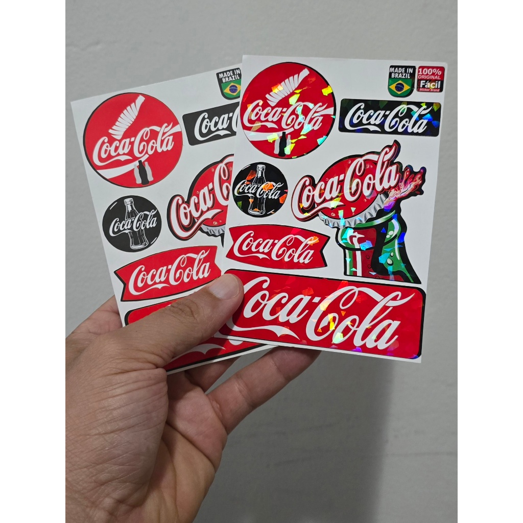 Kit 6 Adesivos Coca-Cola Decorativos Vinil Premium Impermeável Carro Moto Capacete Alta Qualidade