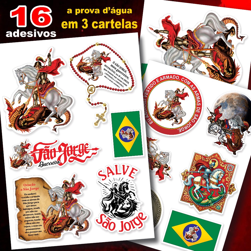 KIt 16 Adesivos São Jorge Guerreiro da Capadócia - Carro, Moto, Capacete, Caminhão, Parede