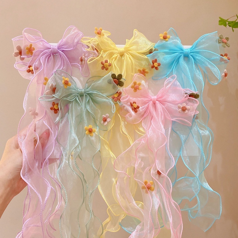 1PC Cute Bow Streamer Flores Coloridas Meninas Grampos De Cabelo Clipes Kids Headwear Baby Hair Accessories