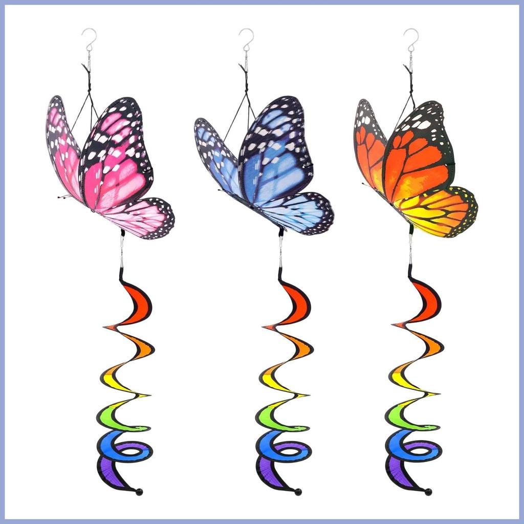 Giradores De Vento 3 Peças Jardim Borboleta Streamers Decoração Pendurado Colorido Encaracolado Girador Para Quintal Pát