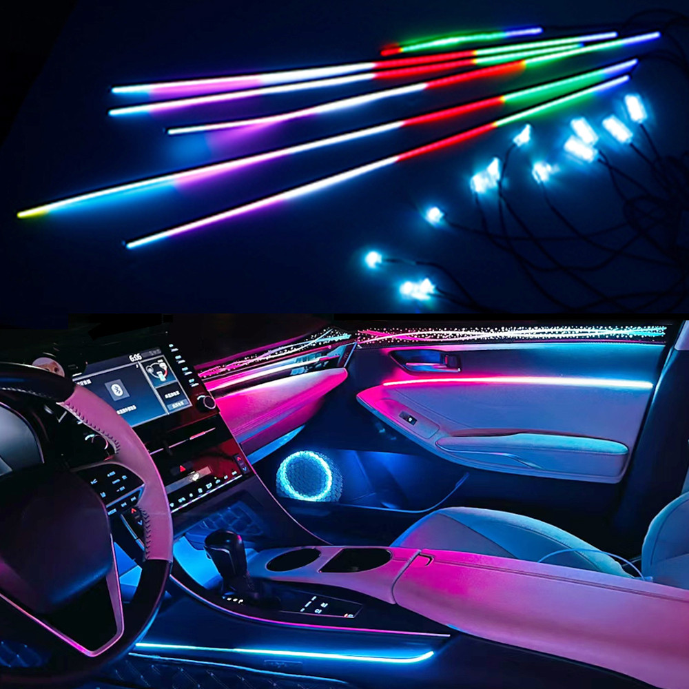 10 Em 1 LED Symphony Luzes Ambientais Interior Do Carro Streamer Colorido RGB 64 Cores Neon Acrílico Strip Decoração Atm