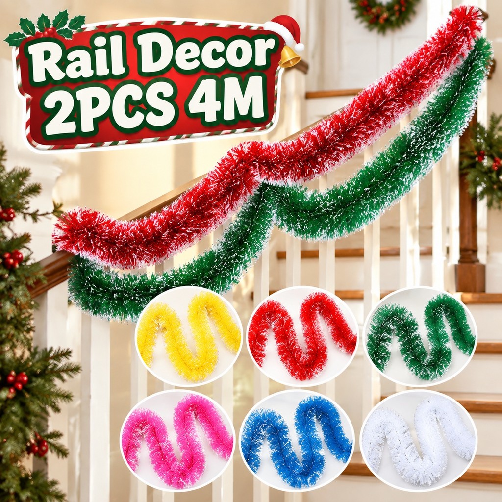 2 Peças Guirlanda De Natal Streamer 4M Enfeites Coloridos Para Decoração De Árvore E Trilho