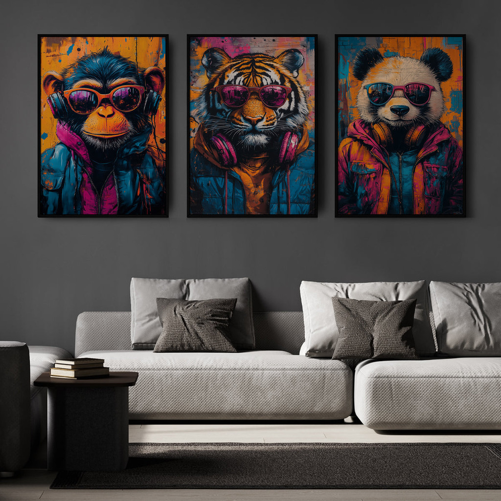 Quadro Decorativo Studio Sala Gamer Street Art Animais Colorido Com Moldura Streamer Live Youtube