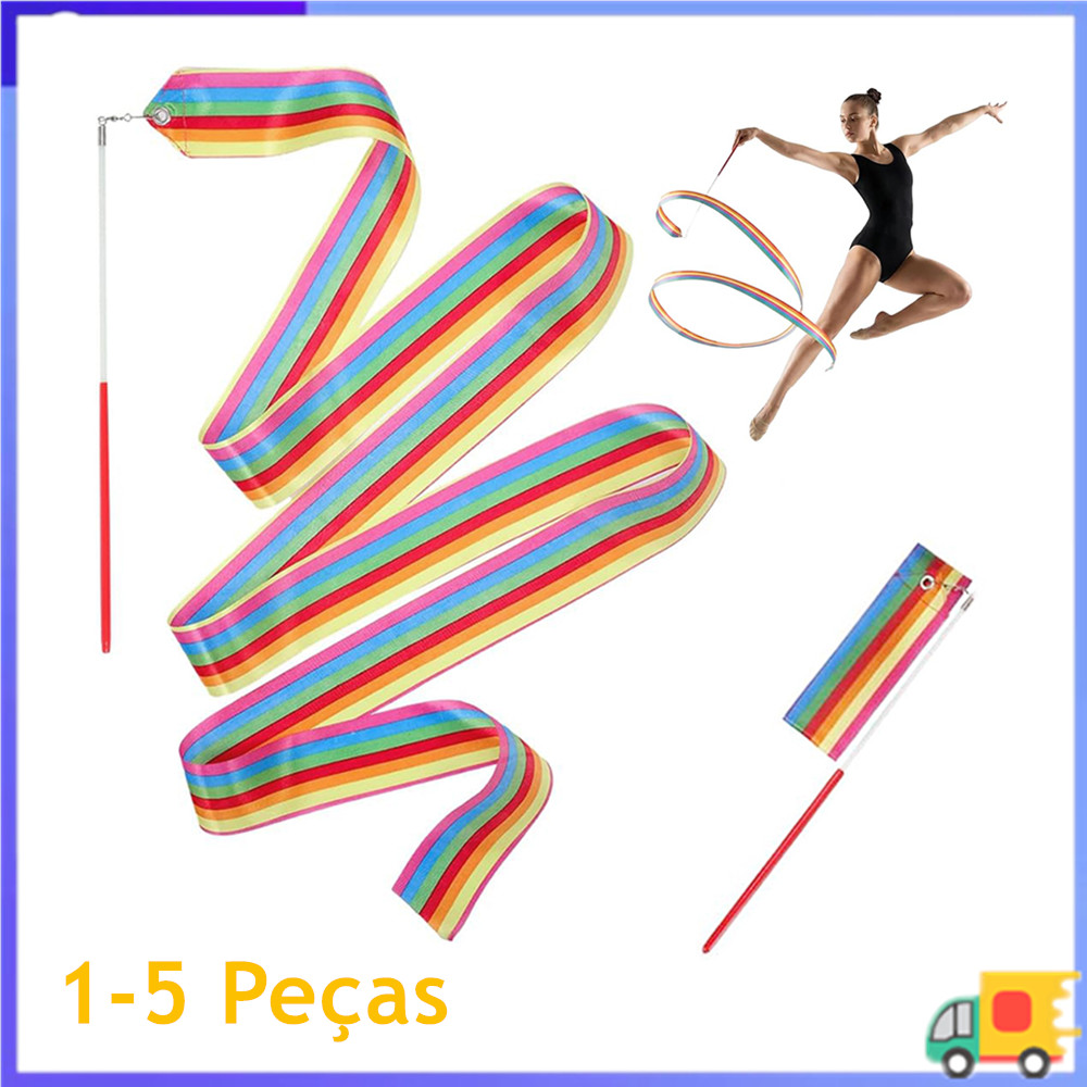 1-5 peças Streamer de fita de dança colorida, haste giratória de dança de ritmo de 4m, fita de renda de balé de ginástic