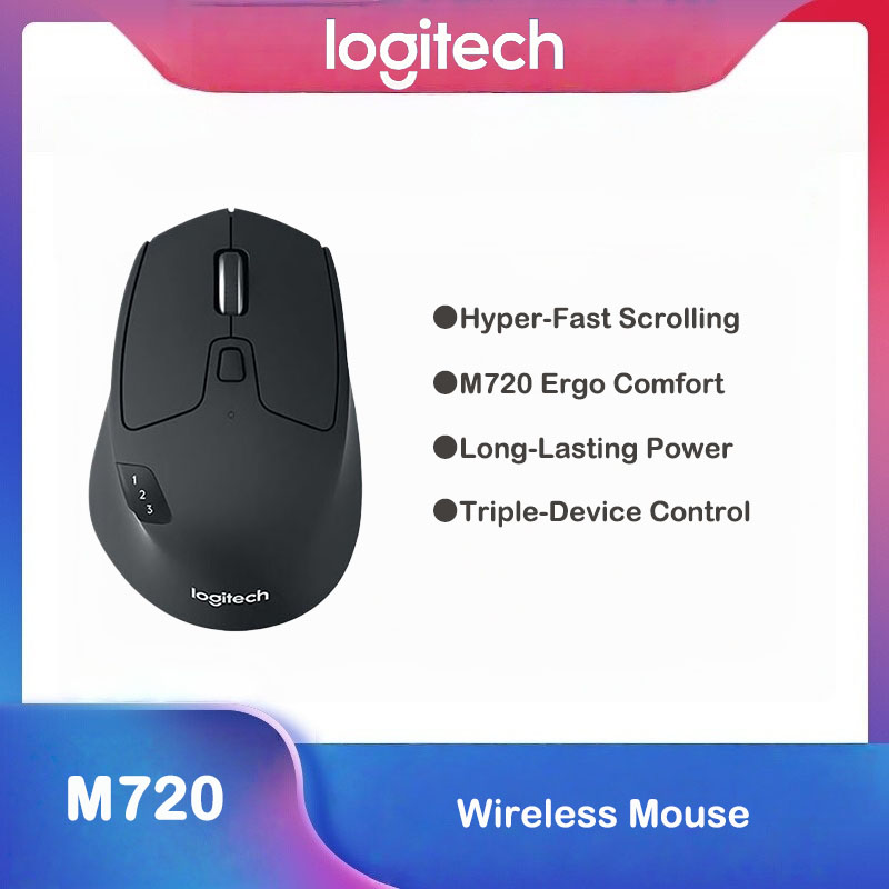 Mouse Logitech M720 Triathlon sem fio – Bluetooth/Receptor Unifying, Controle Multi-Dispositivos, Design Ergonômico