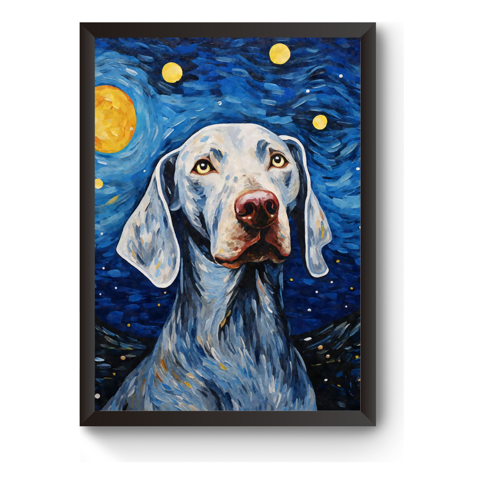 Quadro Decorativo Cachorro Weimaraner Noite Estrelada Raça Arte