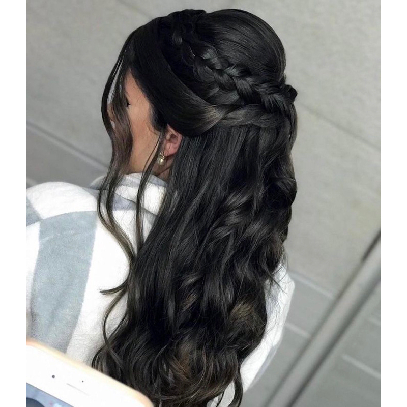 Cabelo bio humano para alongamento ou volume com presilhas tic tac ou tiara de silicone opcional preto