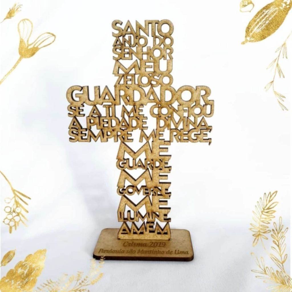 Kit Cruz Santo Anjo para Lembrancinha Religiosa - Primeira Eucaristia, Crisma e Eventos.