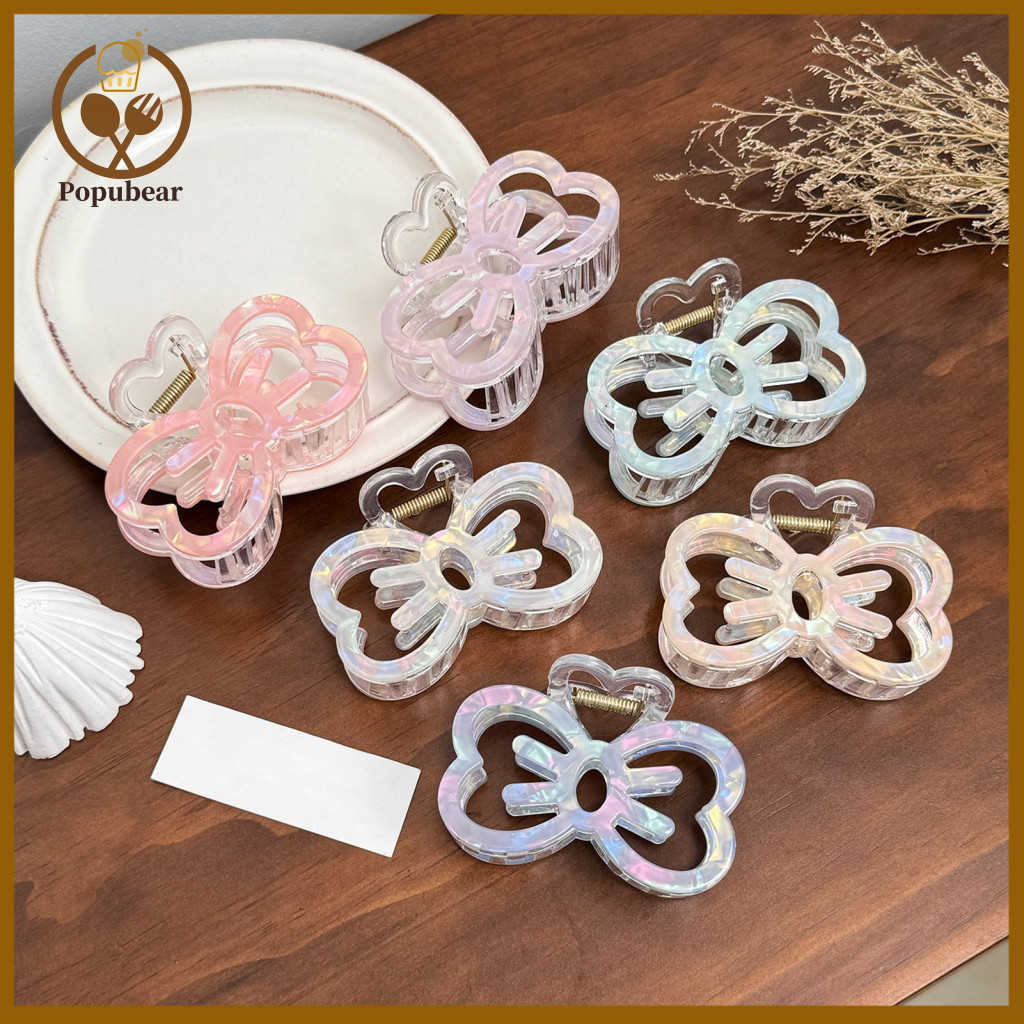 Stable Grip Hair Clip Girlish Colorful Transparent Claw Hollow Bow Shape Shark for Stylish Bun Half-tied Accessories for