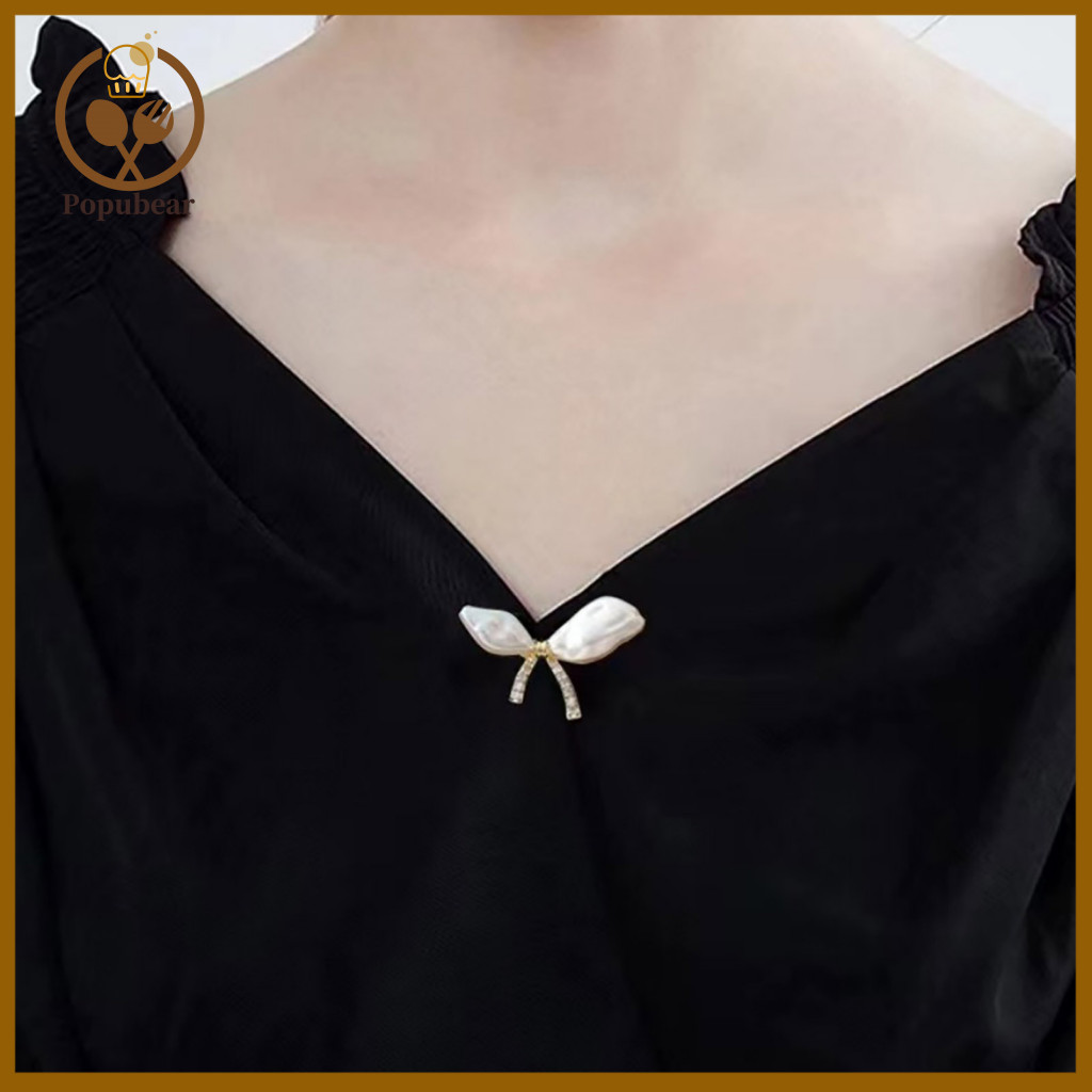 Oxidation Resistant Brooch Personal Use Elegant Women’s Bow Shape Pearl – Anti-wear Lapel Pin for Scarves Shawls Bag