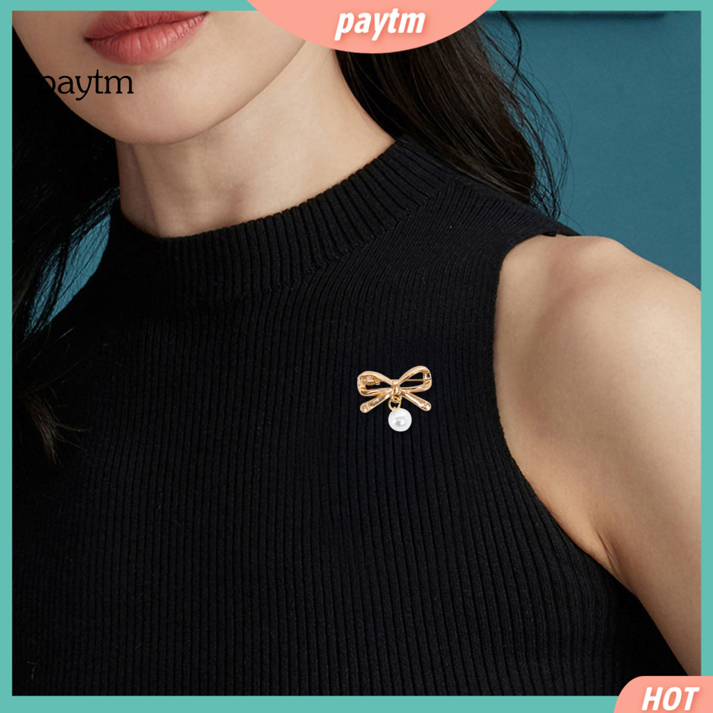 Alloy Brooch Durable Pin Elegant Bow Shape with Imitation Pearl Lapel Badge Electroplated Anti-oxidation Perfect Accesso