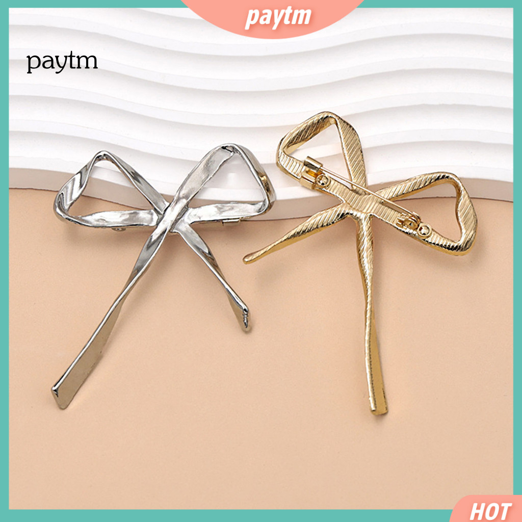 Bowknot Shape Pin Elegant Alloy Hollow Bow Brooch Gold Silver Plated Lapel for Women Stylish Sweater Cardigan Coat Acces