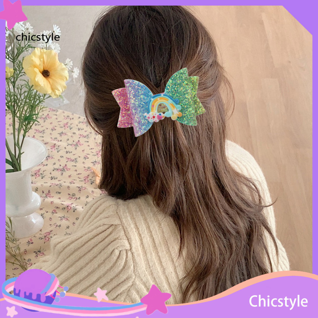 Flexible Hair Clip Bow Hairpin Rainbow Gradient Glitter 3d Shape for Girls Party Accessory Side Bangs Styling Colorful f