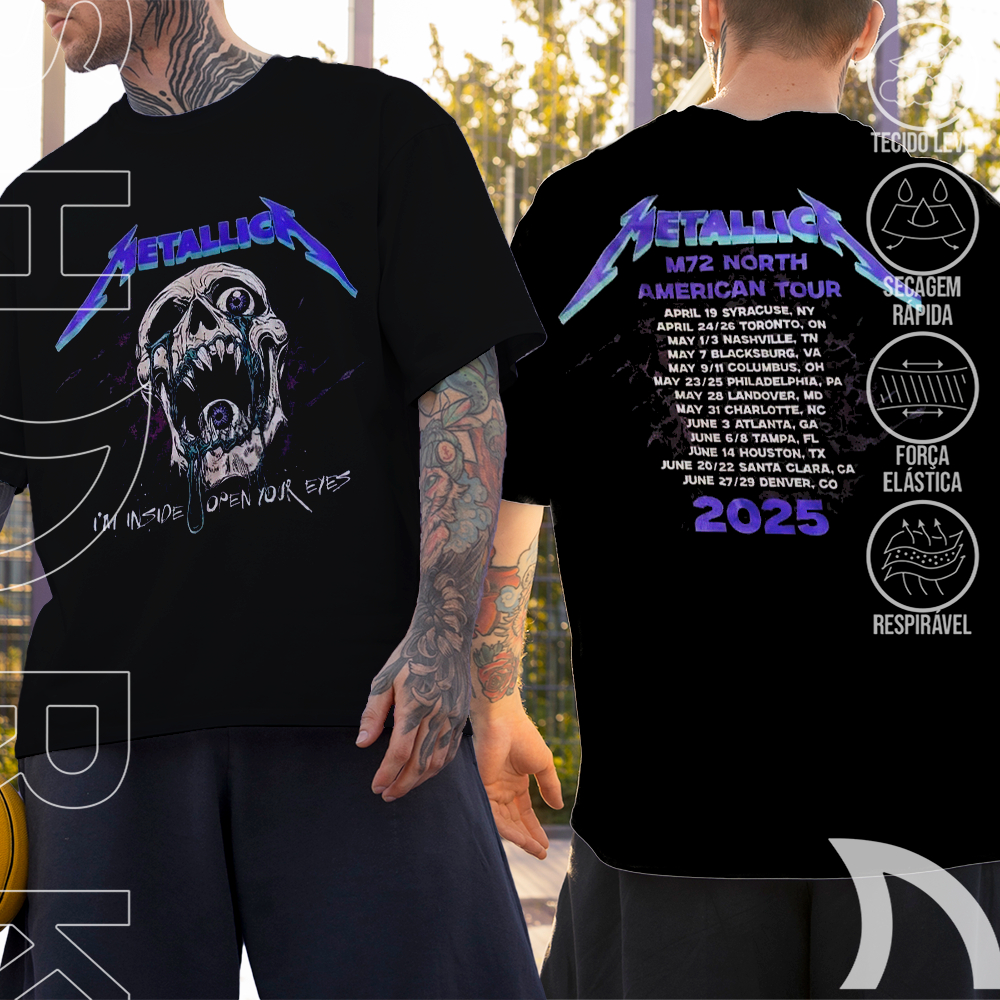 Camiseta Basica e OVERSIZED Metallica In Inside World Tour Banda Rock Vintage 90s Unissex