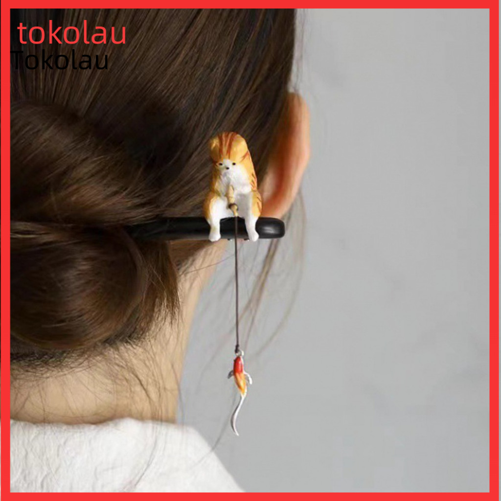 Ponytail Accessory for Unique Look Elegant Cat Hair Stick Clip Chinese Style Easy-to-use Pin for Women and Girls Cute Fi