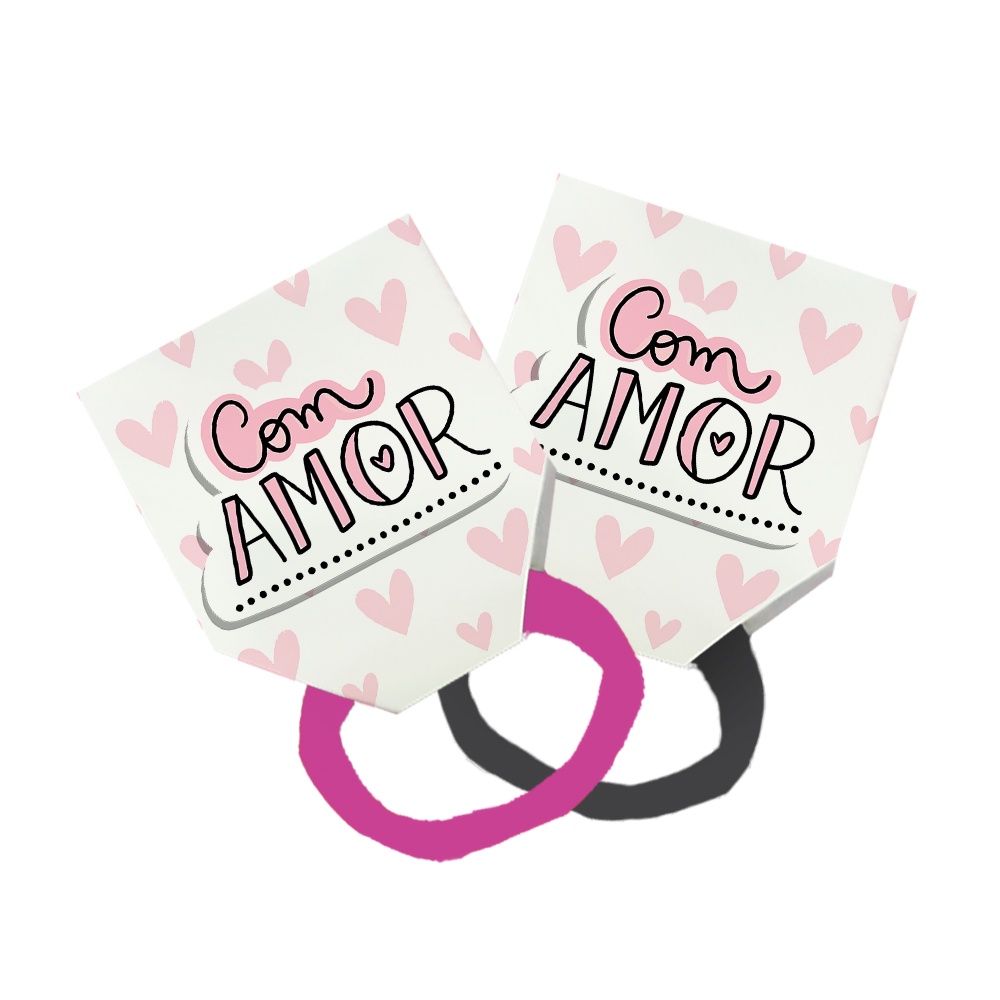 40 Xuxinha Elastico Para Cabelo + Tag Cute Com Amor Coração Rosa Branco 288