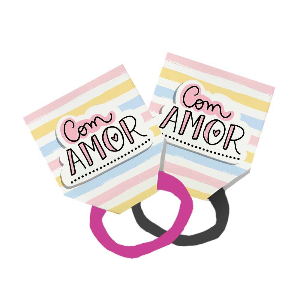 40 Xuxinha Elastico Para Cabelo + Tag Cute Com Amor Listras Colorido Amarelo Azul Rosa 283