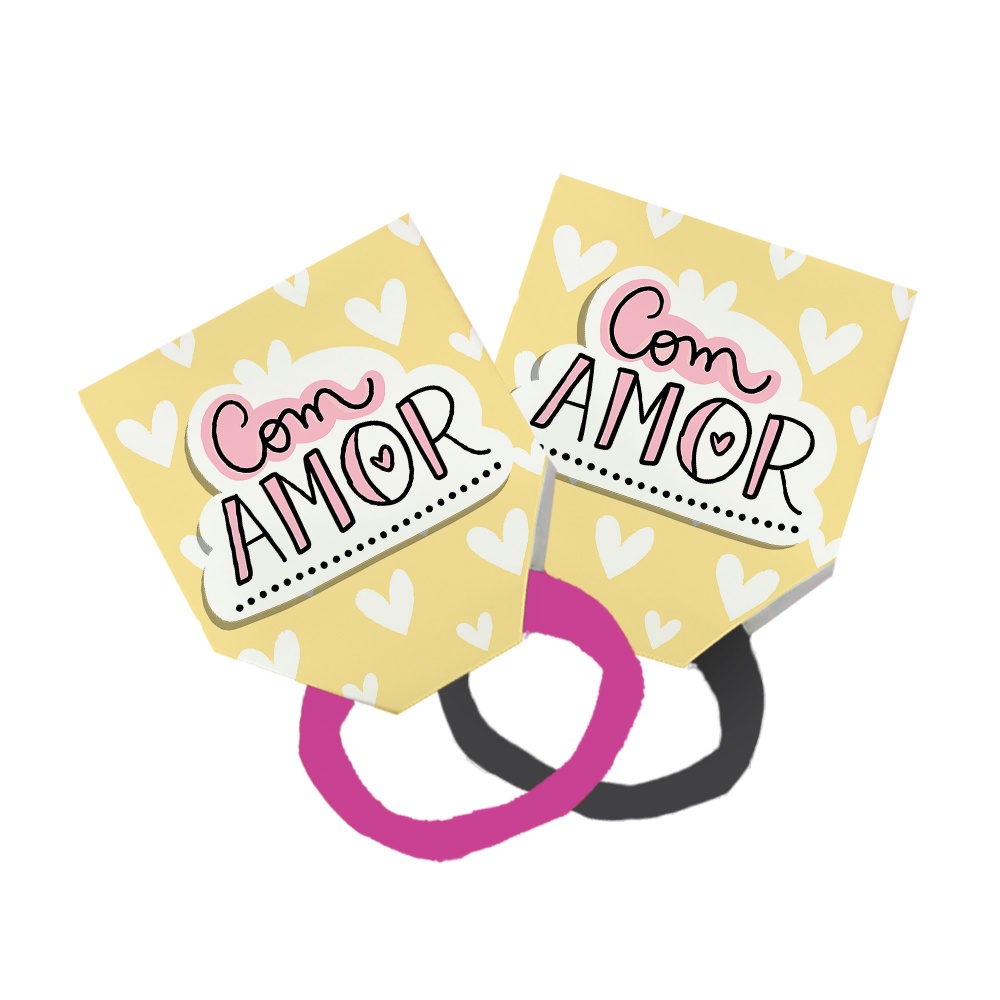 40 Xuxinha Elastico Para Cabelo + Tag Cute Com Amor Coração Branco Amarelo 289