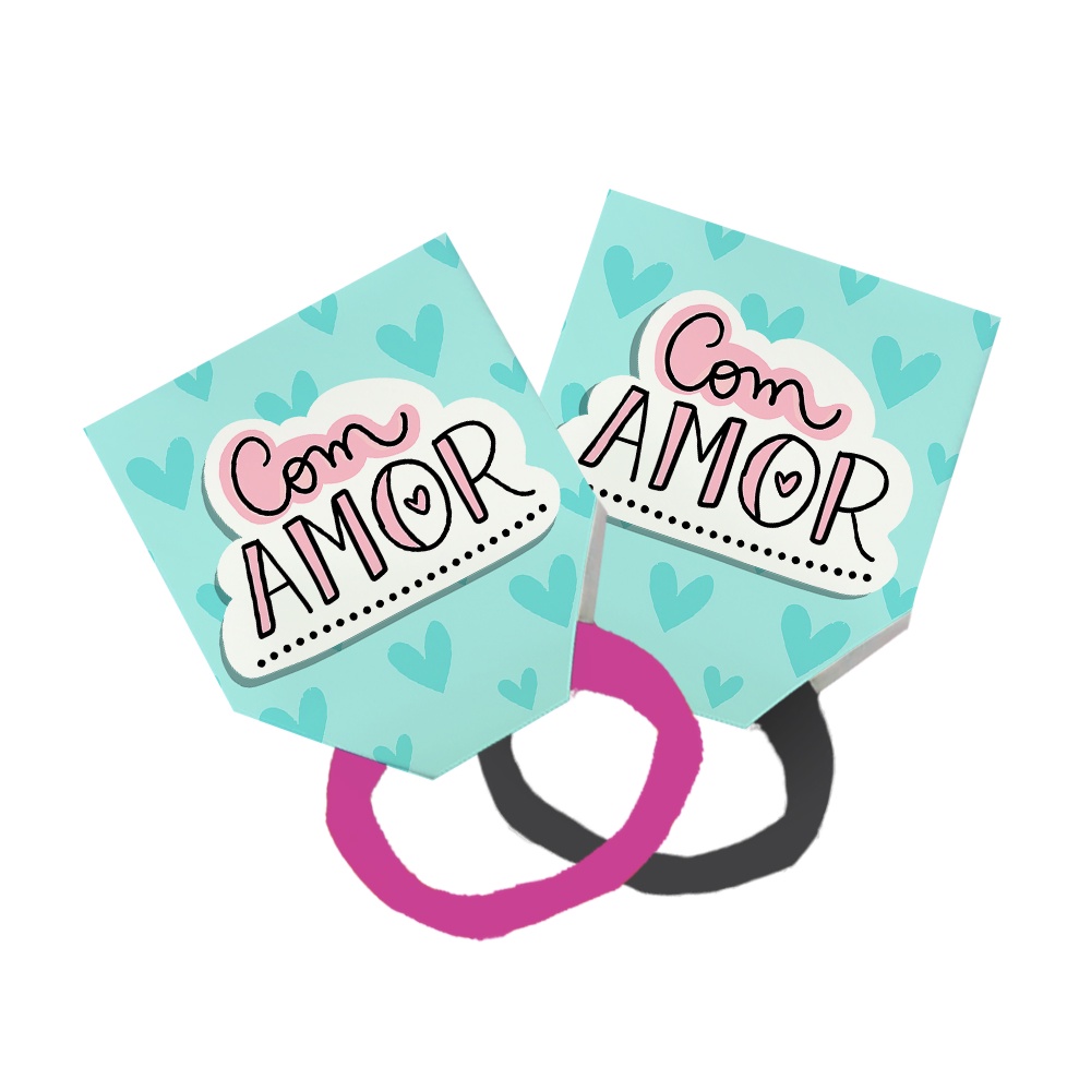 40 Xuxinha Elastico Para Cabelo + Tag Cute Com Amor Coração Verde Água Claro Escuro 286