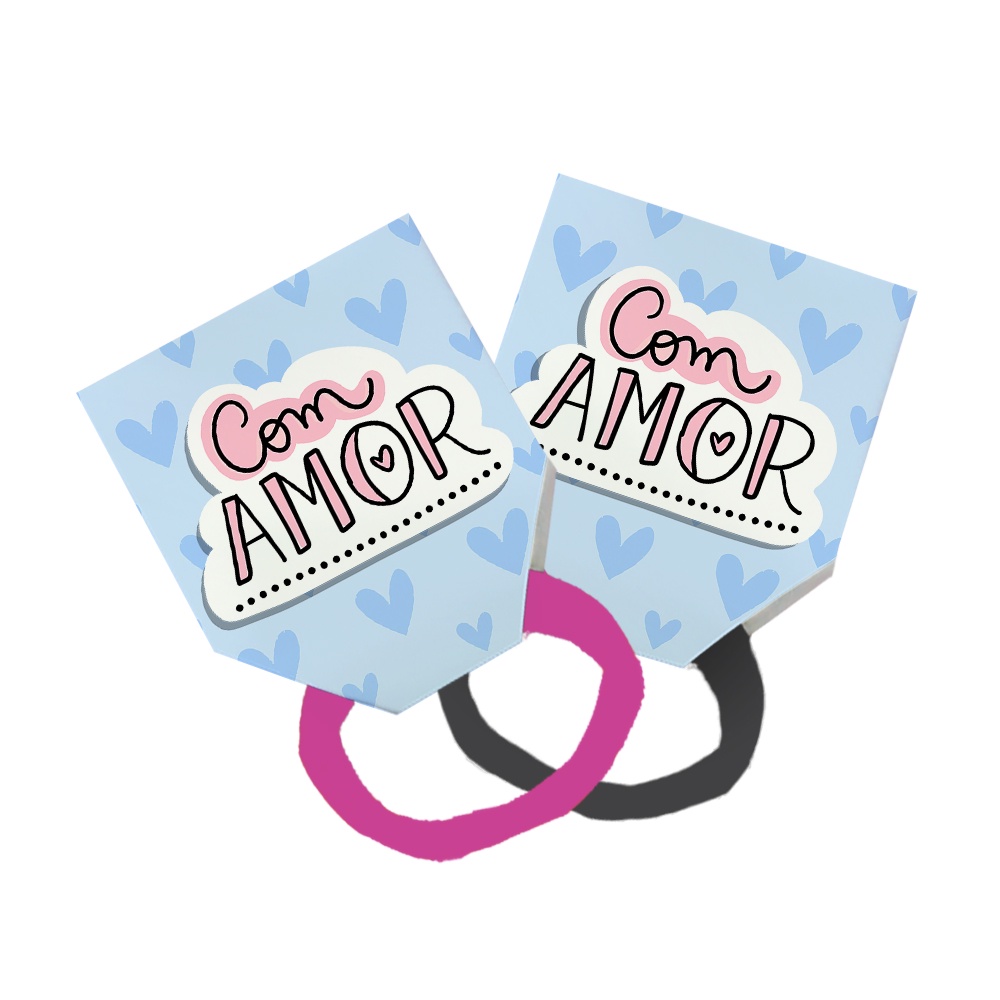 40 Xuxinha Elastico Para Cabelo + Tag Cute Com Amor Coração Azul Claro Escuro 284