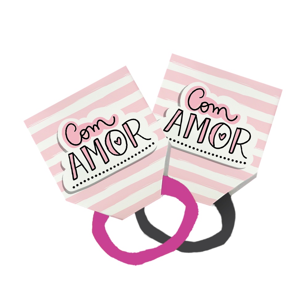 40 Xuxinha Elastico Para Cabelo + Tag Cute Com Amor Listras Rosa Claro Escuro Listrado 280