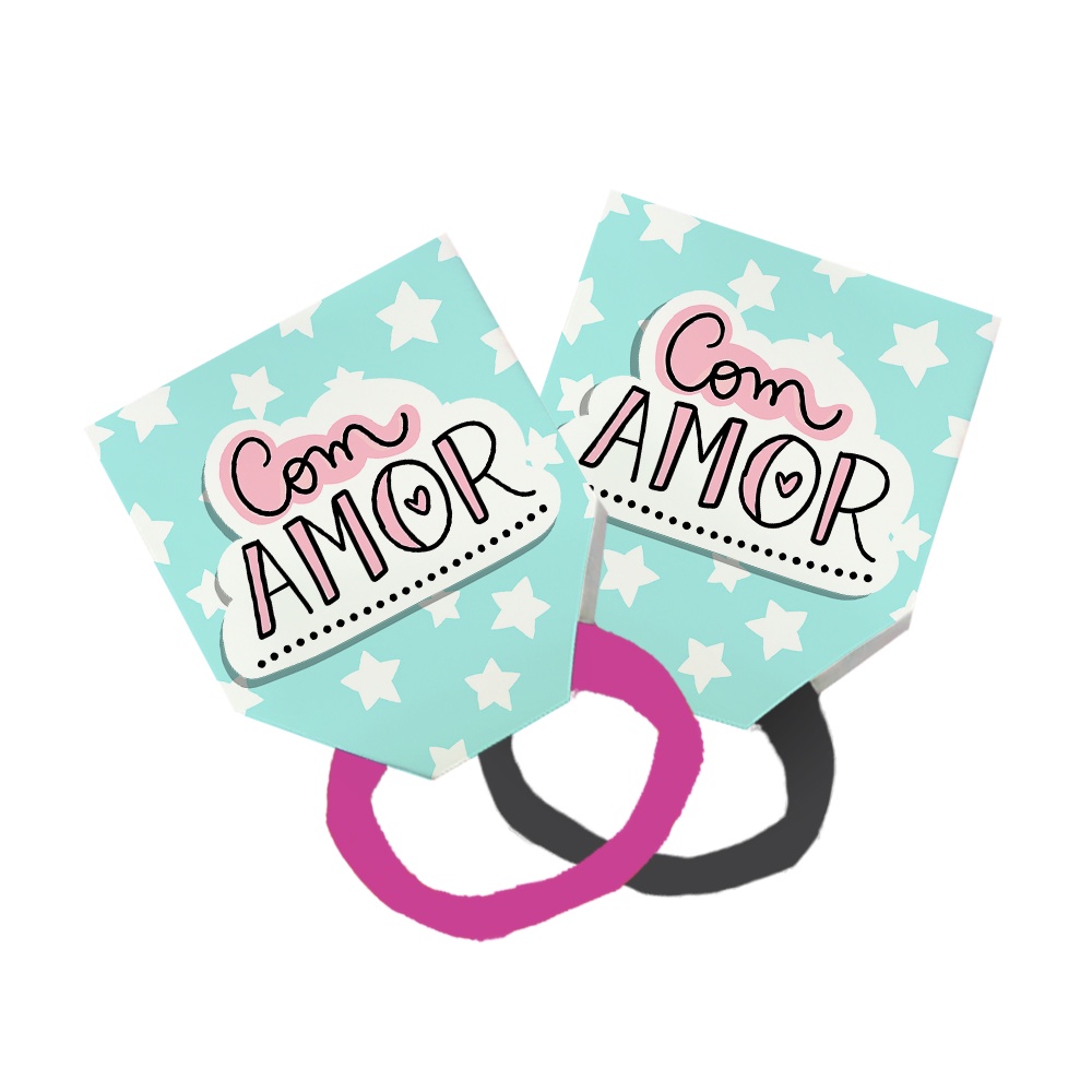 40 Xuxinha Elastico Para Cabelo + Tag Cute Com Amor Estrelas Azul Branco 299
