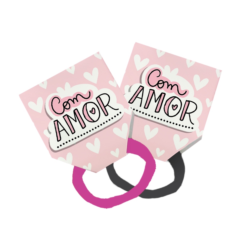 40 Xuxinha Elastico Para Cabelo + Tag Cute Com Amor Coração Branco Rosa 294