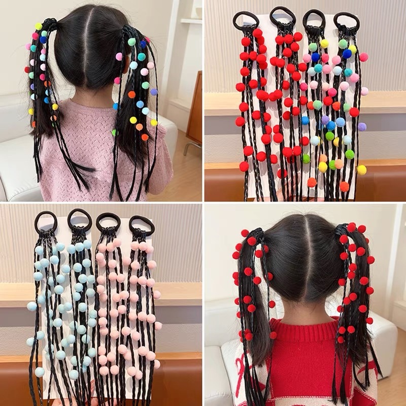 1PC Cute Girls Color Ball Wigs Ponytail Headbands Bandas De Borracha Cabelo Headwear Kids Acessórios Ornamento Capilar