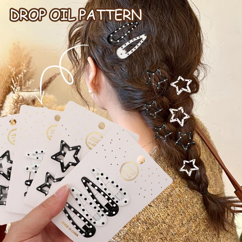 4/8 Unidades De Grampo De Cabelo Coreano De Bolinhas Estrela-Y2K Sweet Lolita Headwears-Cute Kids BB Clip Hairpin-Moda F