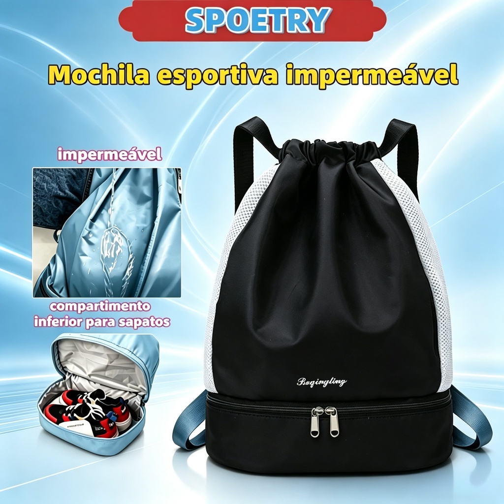 Mochila esportiva impermeável grande capacidade compartimento independente para sapatos ideal para esportes e viagens