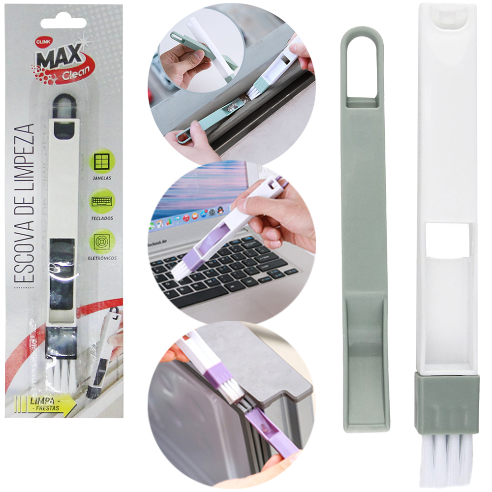 Kit Limpeza 2x1 Pincel E Pázinha para Limpar Cantos Janelas Teclado de Computador Vassoura Escova de Frestas Multiuso