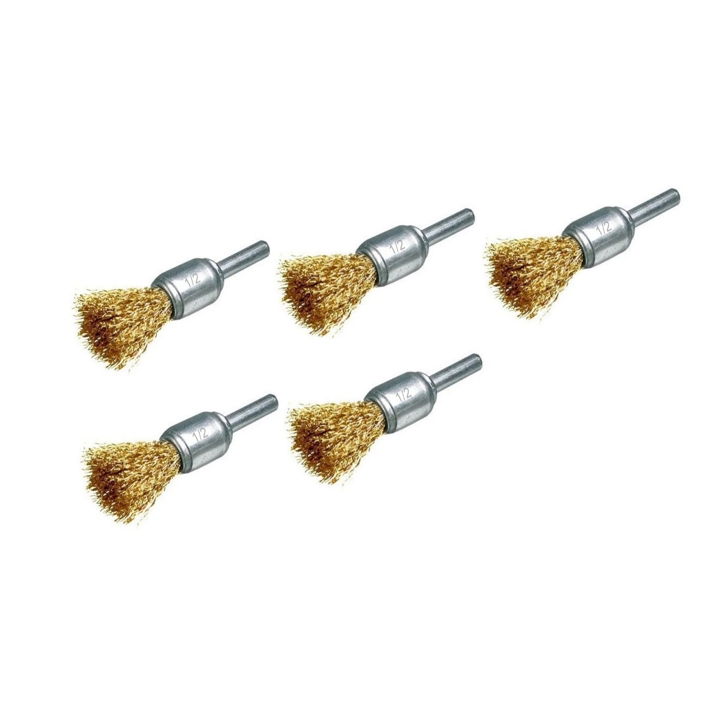 Escova Tipo Pincel Arame Ondulado 1/2x1/4 Aço Latonado 5 peças