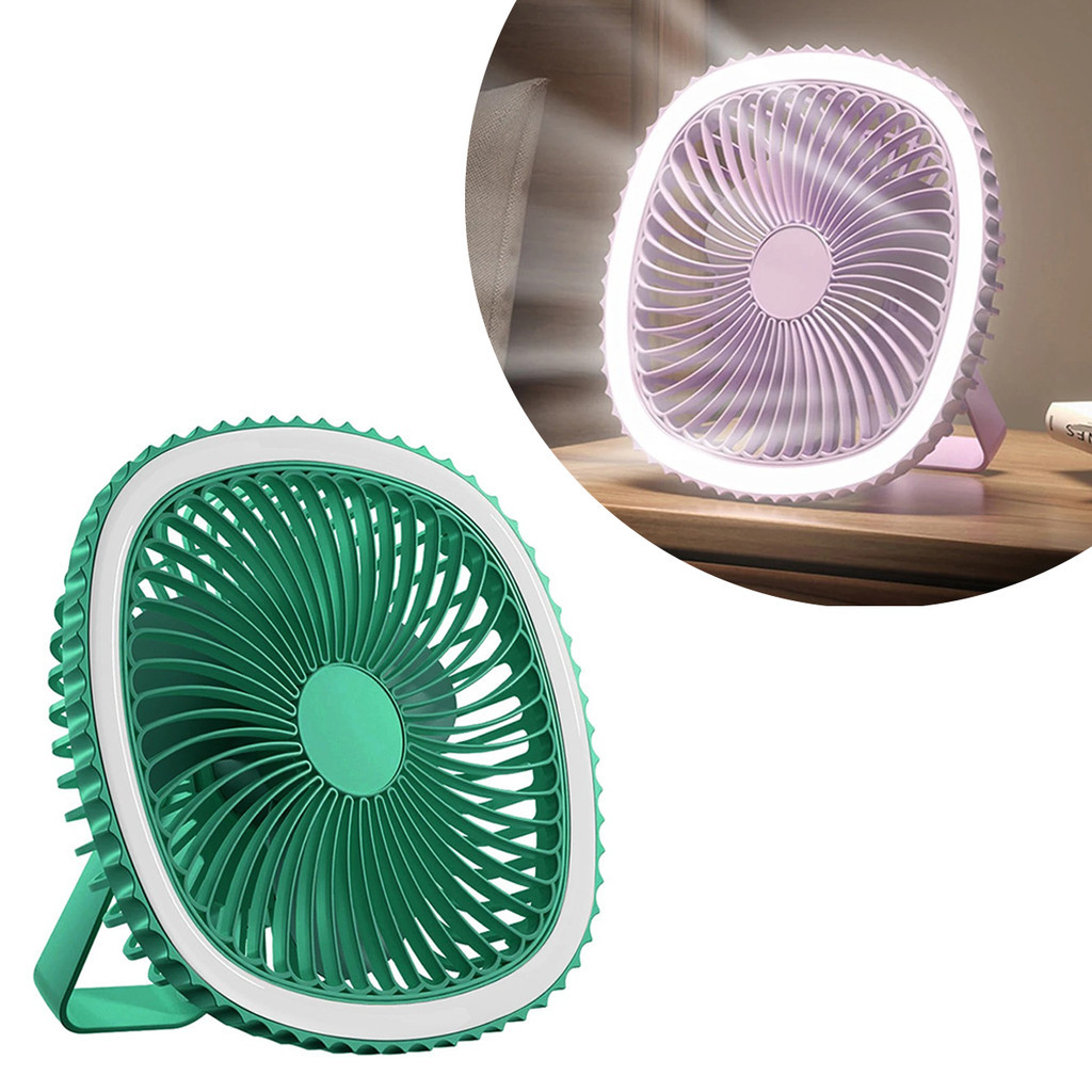 Mini Ventilador De Mesa Luz Ring Light Usb Portátil Potente Silencioso Cor:Verde