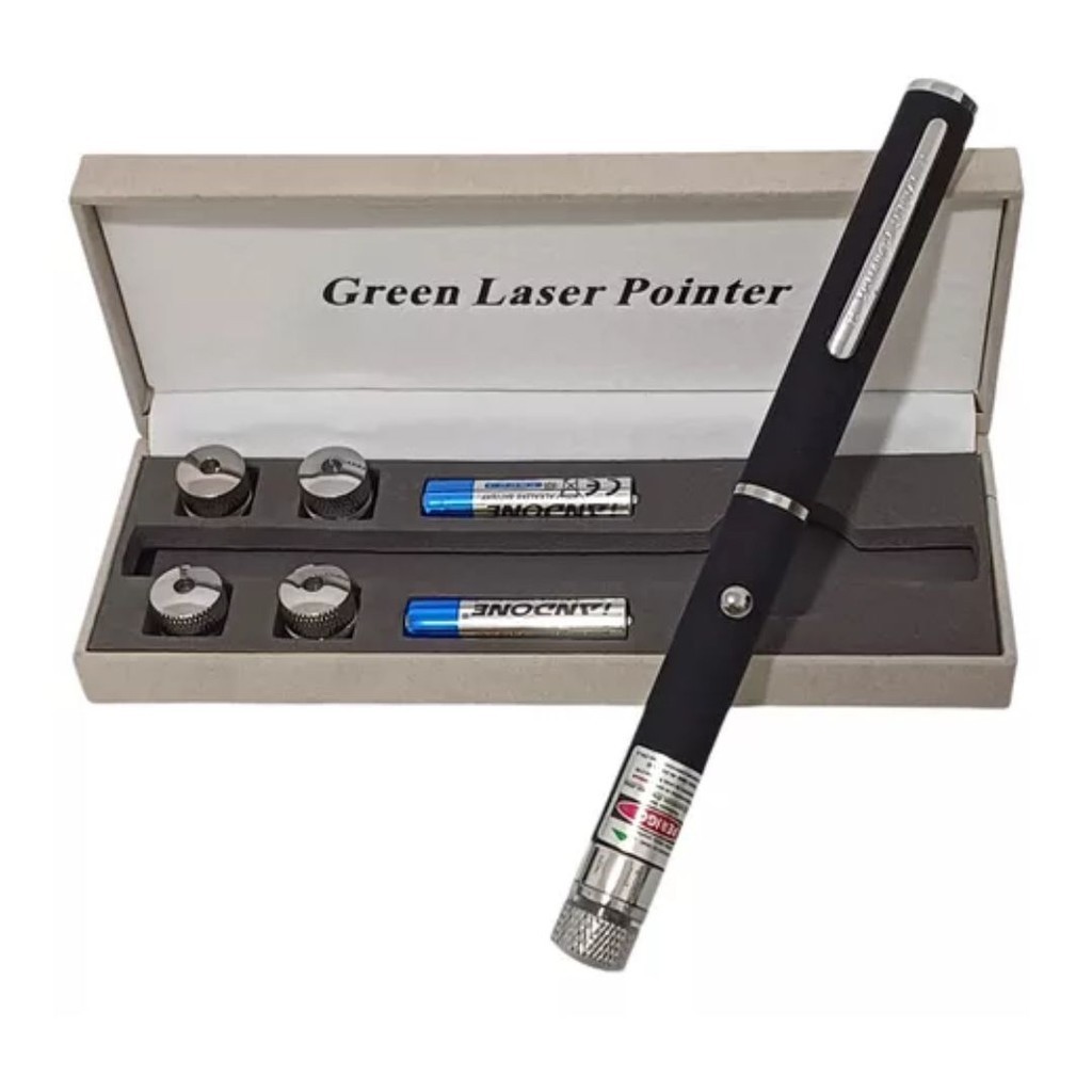 Caneta Laser Pointer Lanterna Luz Verde Potente 5 Ponteiras