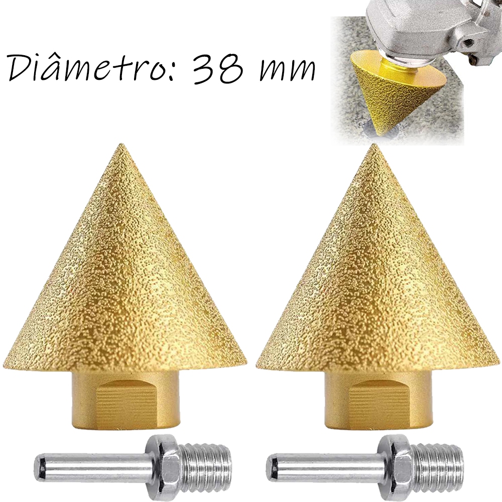 Broca chanfrada de diamante furo de polimento rosca M10 M14 38mm + haste de conexão