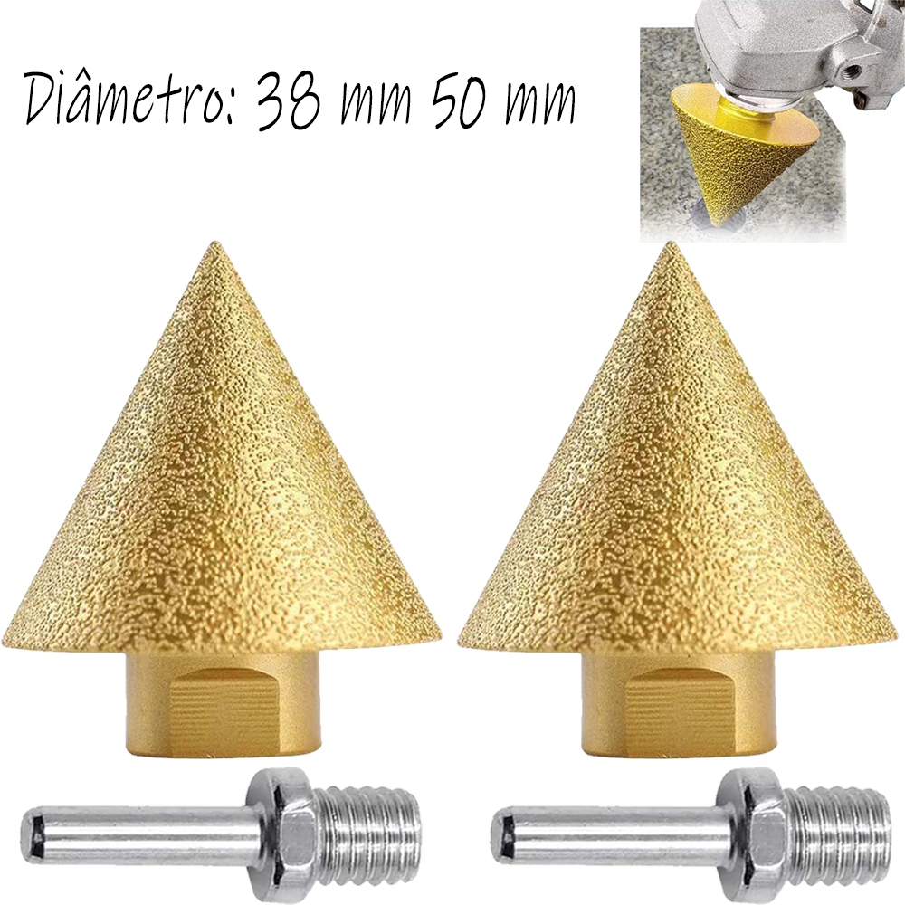 Broca chanfrada de diamante furo de polimento rosca M10 M14 38mm 50 mm + haste de conexão