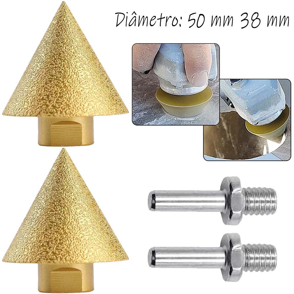 Broca chanfrada de diamante furo de polimento rosca 50mm M10 38mm M14 + haste de conexão M10 M14