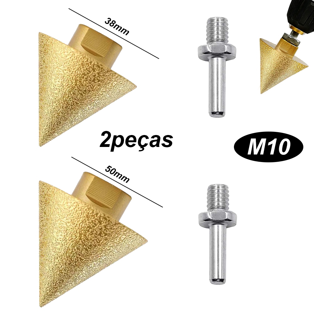 Broca chanfrada de diamante furo de polimento rosca M10 38mm 50 mm + haste de conexão M10