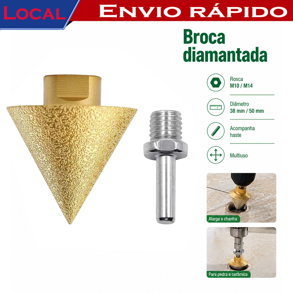 Broca de Chanfro Cônica Diamantada 38mm 50mm para Alargar Furos em Porcelanato