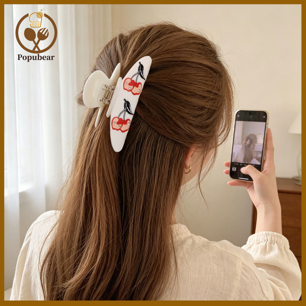 Hand-painted Hair Clip Claw Wide Clamp with Cartoon Butterfly Bee Patterns Rhinestone Lightweight Smooth-edge for Women