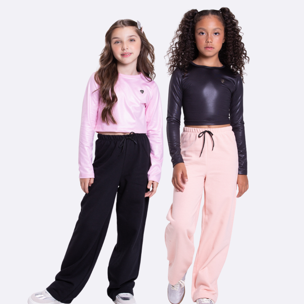Conjunto Moletom Infantil Cirrê e Wide Leg