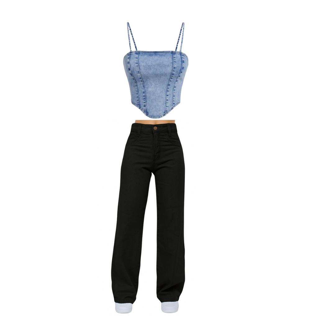 Conjunto Calça Wide Leg jeans + Cropedd Infantil Juvenil Menina Adolescentes